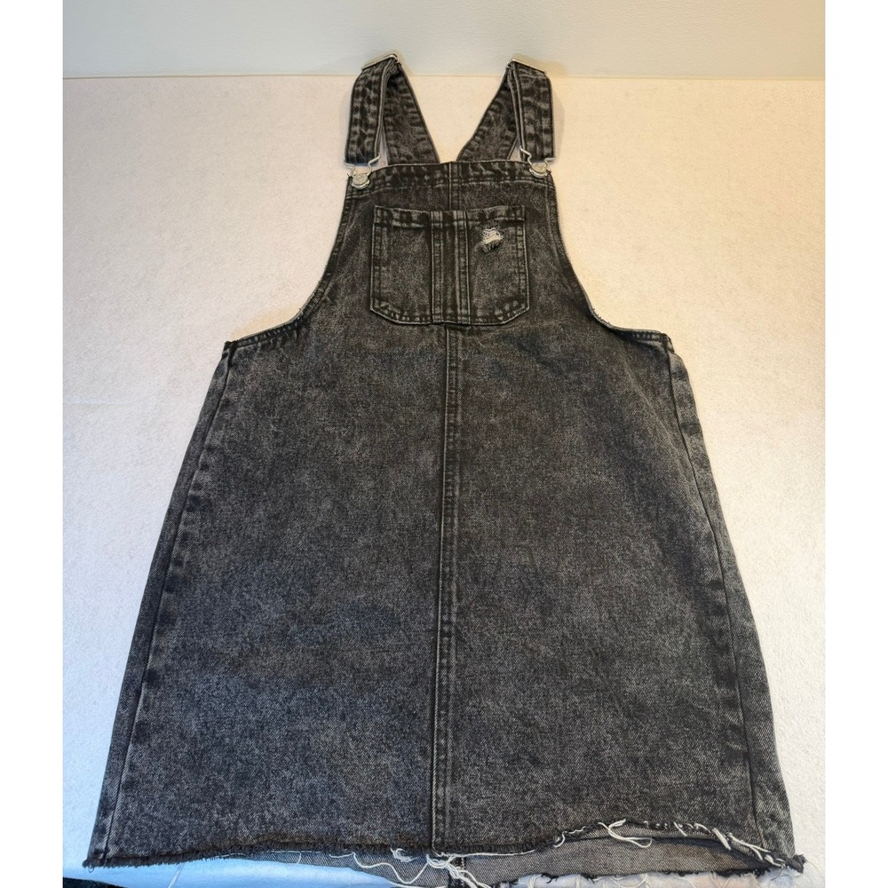 Wild Fable Black Acid Wash Denim Overall Dress Raw Hem Small Distressed Pinafore